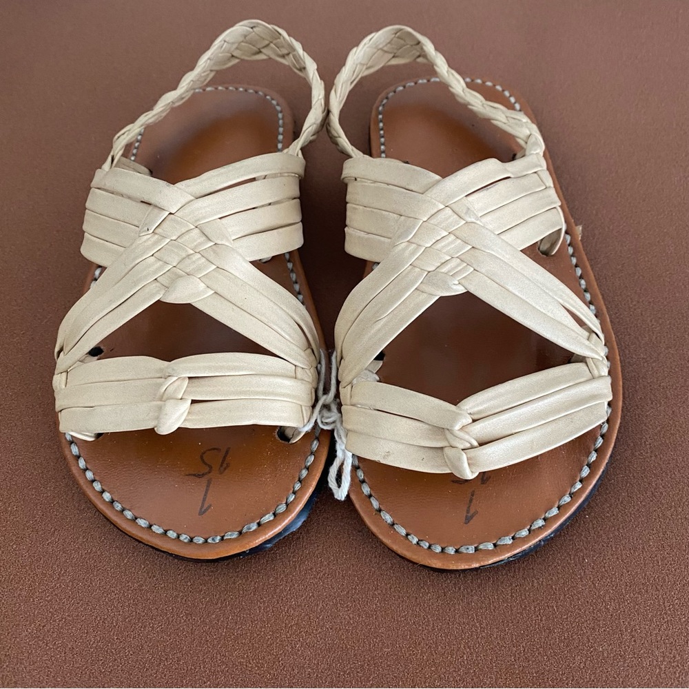 Kid’s Authentic Mexican Handmade Huarache Michoacan Cream Size 1/12 - Picture 1 of 6